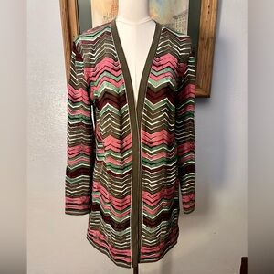 Missoni Pink Green and Brown Chevron Striped Cardigan IT48 US 12 L